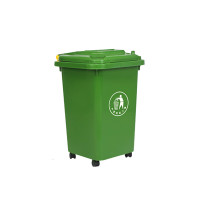 谋福 上海制定款式大垃圾桶 带轮子带盖方形（30升万向轮桶（绿色））