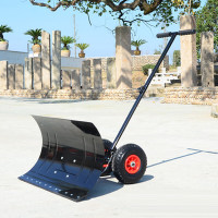 谋福 手推轮式推雪铲 铲雪板 推雪板（轮式推雪铲黑色大号74*42cm）