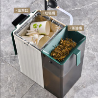 谋福 烟灰缸茶水桶 茶渣桶茶台垃圾桶 排水管中式废水桶（绿色带烟灰缸）