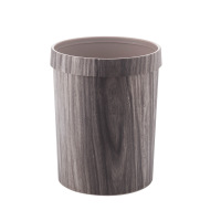 谋福 圆形垃圾桶 复古仿木纹垃圾桶10升(银灰)