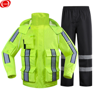 谋福 执勤反光制服雨衣 荧光绿路政警示制服 分体反光骑行套装 QX01 2XL 180