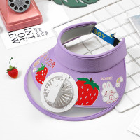 谋福 夏季防晒风扇帽 沙滩遮脸大帽檐遮阳帽空顶帽子 （半透明紫色草莓卡通风扇帽）