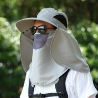 谋福 男士防晒帽子 钓鱼帽户外登山遮阳帽遮脸 可拆卸 （浅灰色）