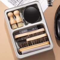 谋福 tj1117 铁盒12件鞋刷套装 马毛刷无色通用清洁皮鞋油