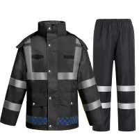 谋福 荧光黑交通警示分体雨衣雨裤套装 M165