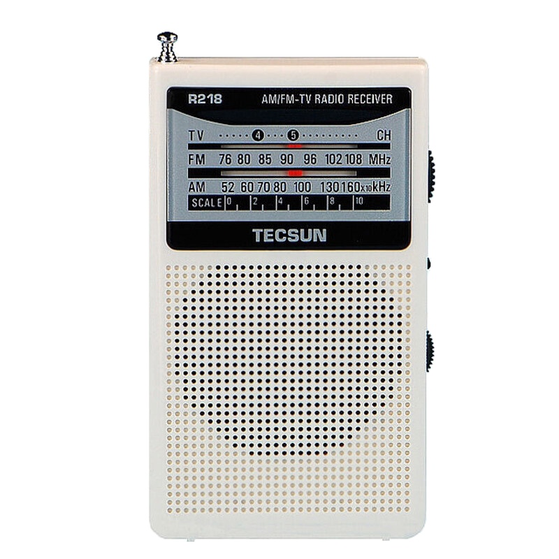 德生收音机R218白色老人小巧便携式半导体调频调幅电视伴音二波段德生收音机老年人半导体迷你袖珍式校园广播收音机
