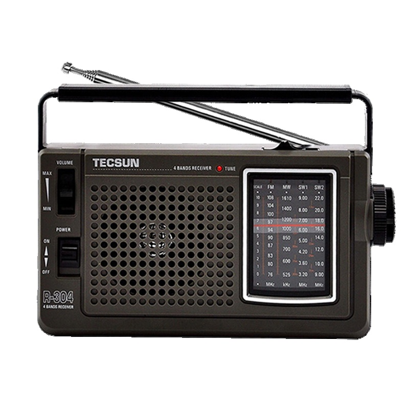 [赠2节1号大电池]德生收音机 R-304P 灰 新款老年人便携式全波段台式指针交直流两用复古老式插电半导体广播机家用