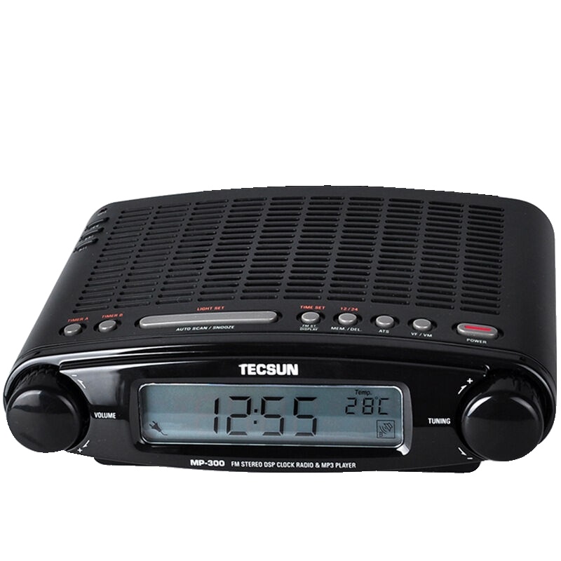 德生 (TECSUN) 收音机 MP-300 黑色 高灵敏度调频立体声钟控收音机 MP3播放器 老人 屏幕显示收音机