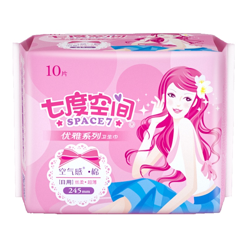 七度空间(SPACE 7)优雅系列超薄丝柔卫生巾245mm日用10片装(6包组套)