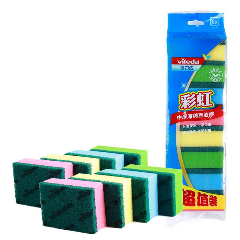 [苏宁超市]微力达彩虹8片装中厚海绵百洁擦