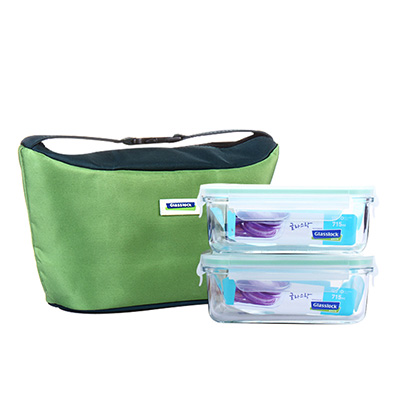 [苏宁超市]三光云彩Glasslock钢化玻璃保鲜盒储物盒收纳盒保温包两件套装 GL12-A