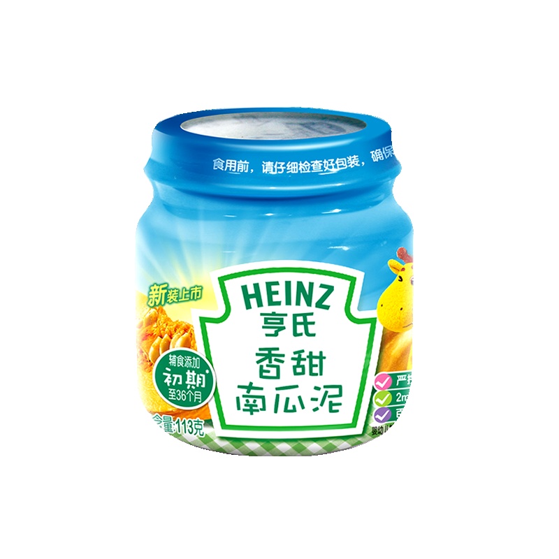 Heinz/亨氏香甜南瓜泥113g 适用辅食添加初期以上至36个月 婴儿辅食泥宝宝佐餐泥蔬菜泥果泥