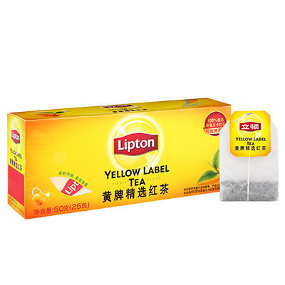 立顿Lipton 红茶 茶叶 黄牌精选经典 斯里兰卡红茶 冲饮袋泡茶包2g*25包