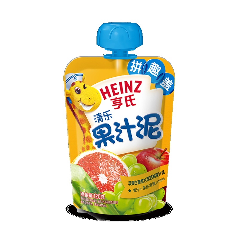 亨氏Heinz 宝宝果汁泥 乐维滋果汁泥蔬乐2+2果汁泥-苹果白葡萄120g宝宝辅食
