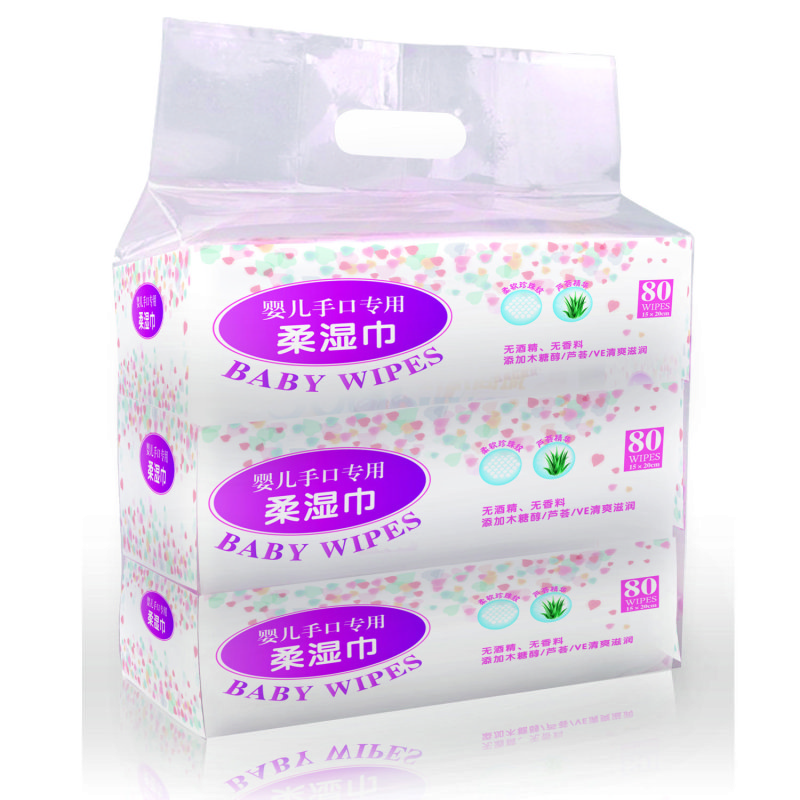 宝维盟婴儿手口专用柔湿巾80片/抽 3包装