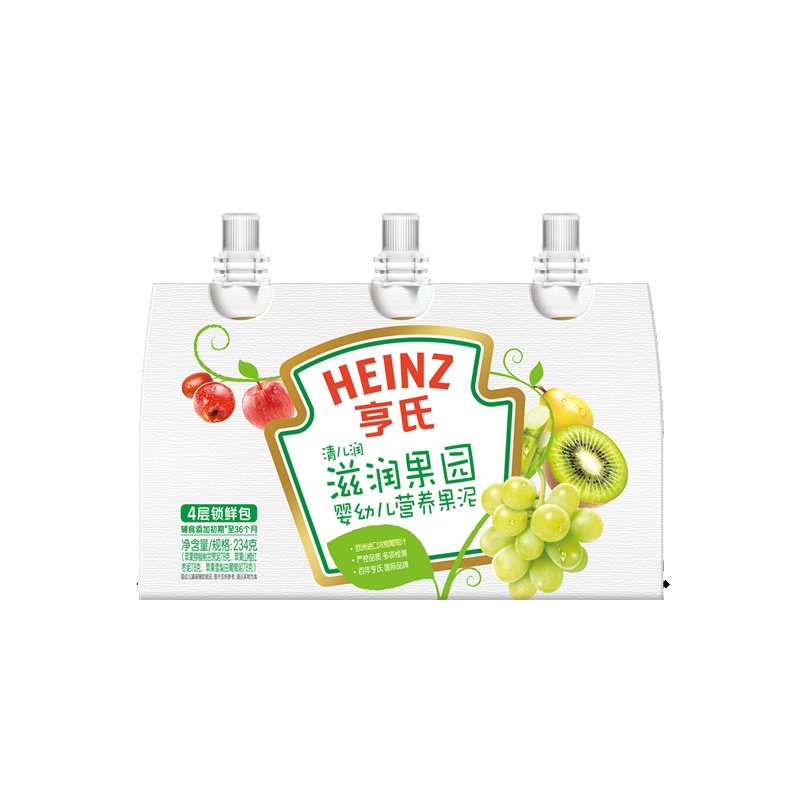 亨氏(Heinz)清儿润滋润果园果泥套装78g*3袋 适用辅食添加初期以上至36个月 宝宝辅食22年2月产