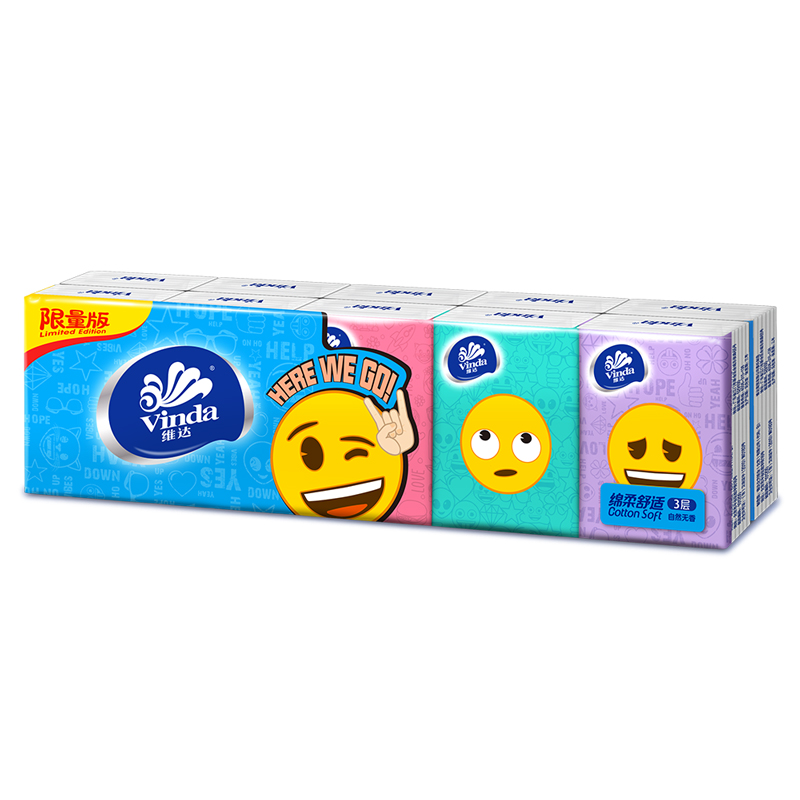 维达(Vinda) 手帕纸 emoji三层手帕纸*10包(表情包版)