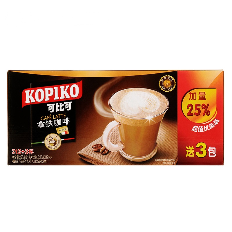 KOPIKO 可比可拿铁咖啡12+3杯(12入)印尼进口速溶咖啡