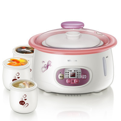 小熊(Bear)电炖盅DDZ-125TA 2.5L天然白瓷 一锅四胆 微电脑预约定时功能 煲汤煮饭蒸菜隔水炖 电炖锅