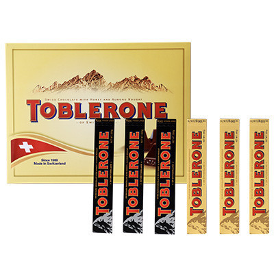 瑞士三角(Toblerone)巧克力礼盒(牛奶巧克力含蜂蜜及巴旦木糖+黑巧克力含蜂蜜及巴旦木糖)6*100g/盒