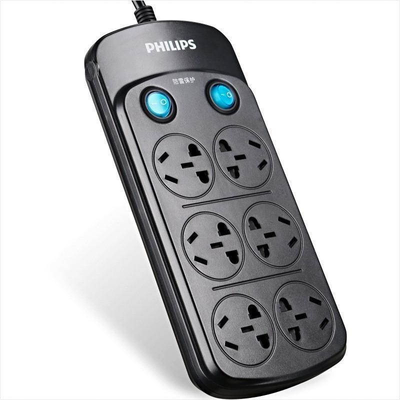 飞利浦(PHILIPS)双核系列 六位3米插座插排排插接线板插线板 防雷防浪涌