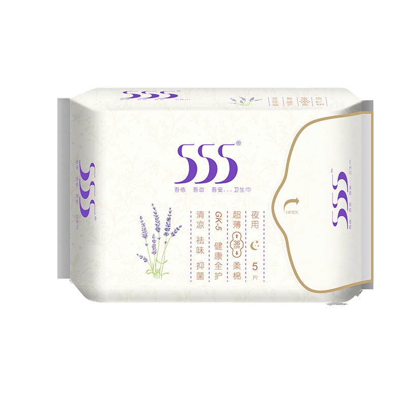 555健康卫生巾祛味抑菌绵加长夜用姨妈巾360mm5片