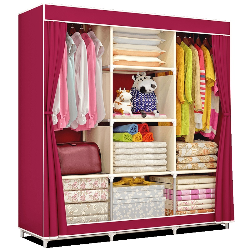 索尔诺衣柜 简易布衣柜加固组合折叠衣橱 加厚无纺布布衣橱 双人收纳柜1612