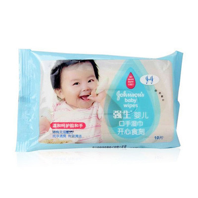 强生婴儿护肤湿巾(口手开心食刻)10片 便携袋装
