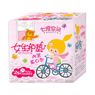 七度空间(SPACE7)女生纯棉护垫28片无香味迷你棉柔 内置乐Q包 155mm卫生巾