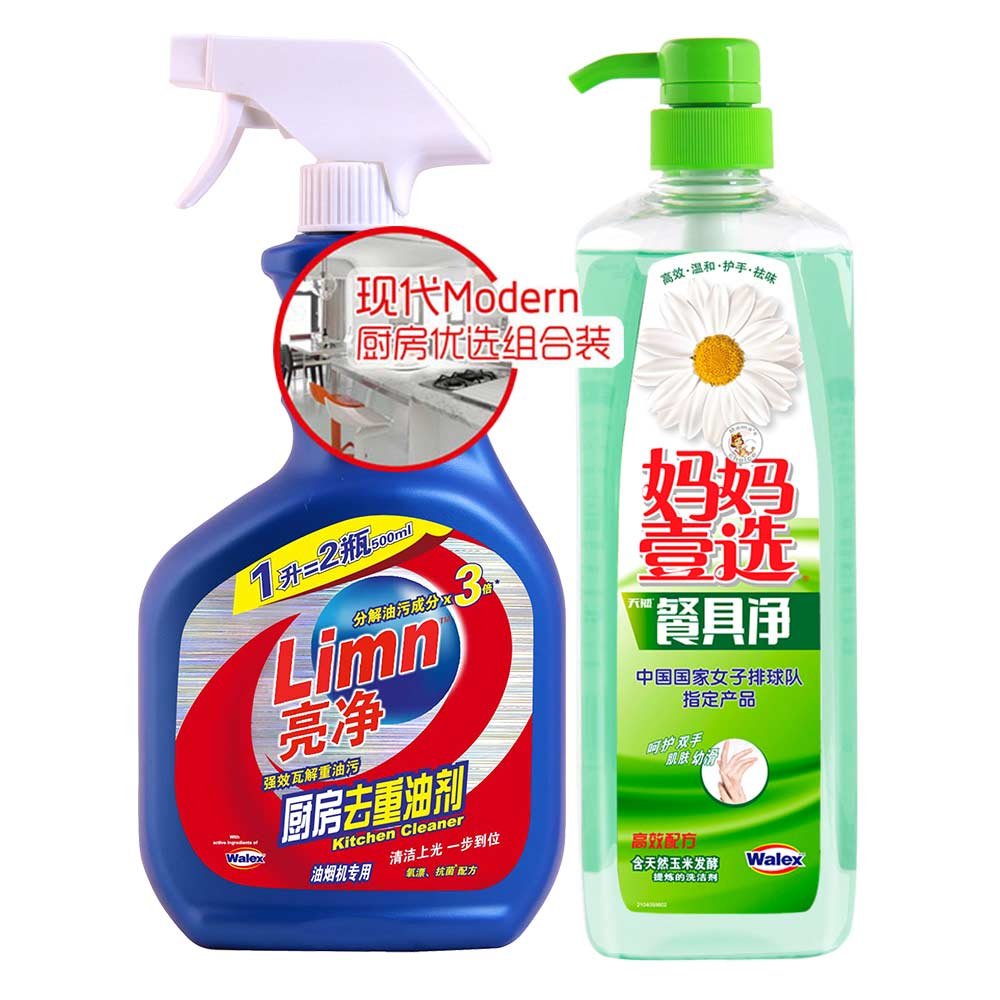 亮净 厨房去重油剂(氧漂抗菌配方)1L+妈妈壹选餐具净800g组合装 威露士出品