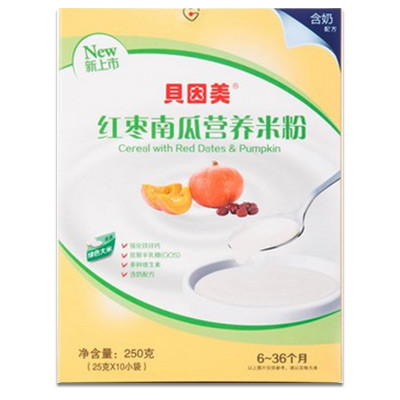 [苏宁自营]贝因美(BEINGMATE)红枣南瓜营养米粉(6-36个月适用)250g