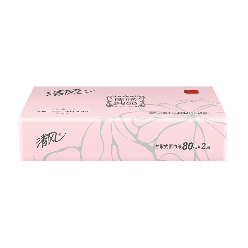 [苏宁易购超市]清风 抽纸 质感纯品2层80抽单包中规格抽取式面巾纸