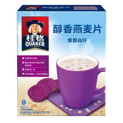 桂格(QUAKER) 早餐谷物 醇香燕麦片紫薯高纤540g盒装(27g*20袋) 即食 含糖