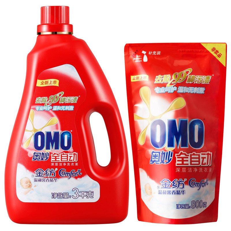 [苏宁超市]奥妙含金纺温和精华深层洁净洗衣液3000g+800g