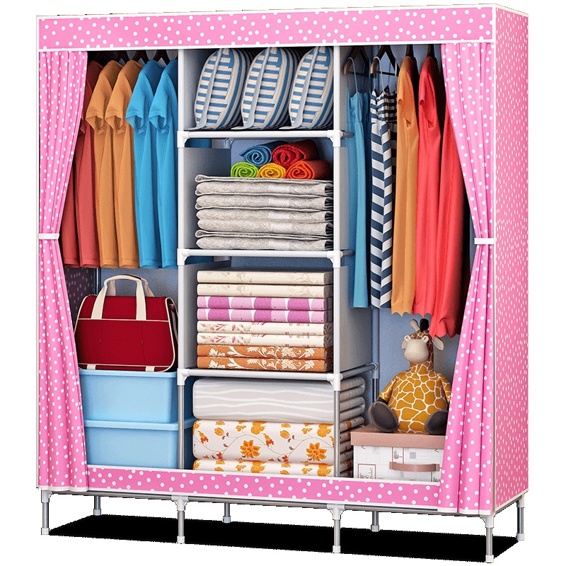 索尔诺简易布衣柜 加高脚设计布衣橱 全密封空间衣柜 加固钢管组合衣橱 收纳柜1609