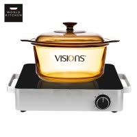 康宁(VISONS)锅具套装方形单圈微晶面板电陶炉银色+晶彩透明锅3.5L