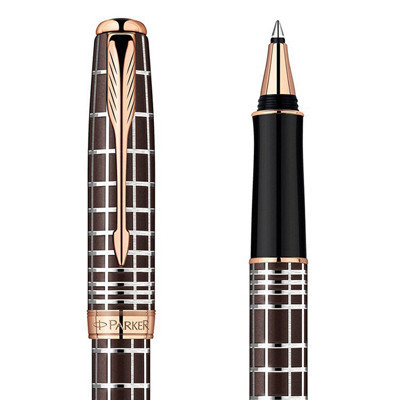 PARKER/派克 卓尔巧克力格子纹玫瑰金夹宝珠笔