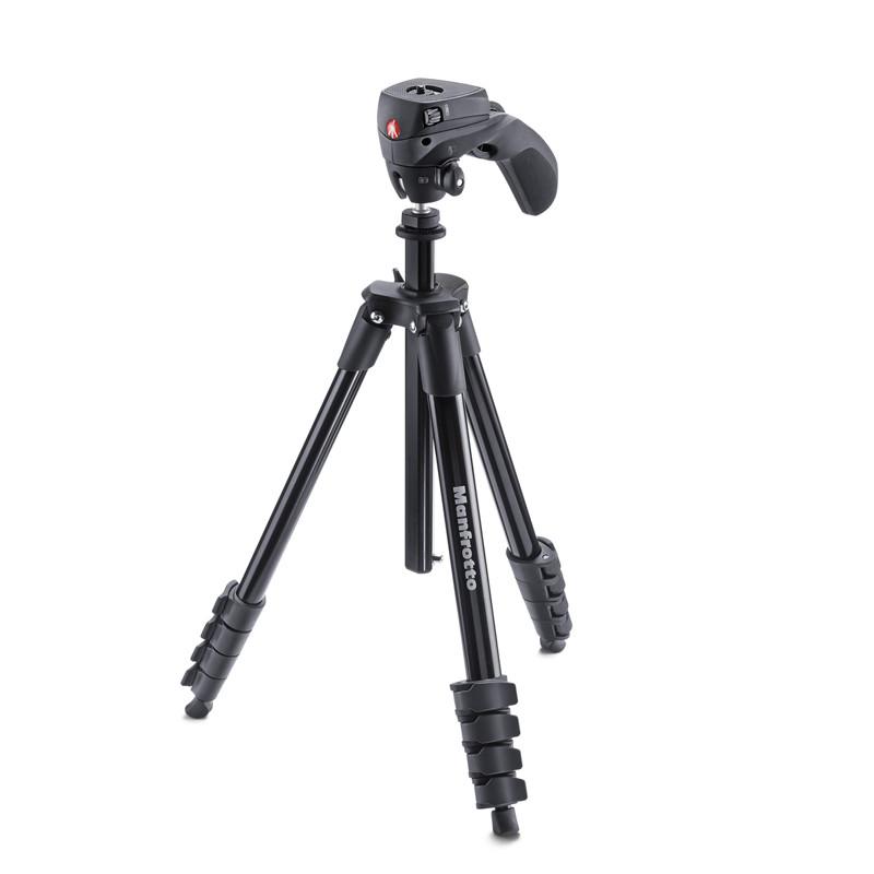 曼富图(MANFROTTO MKCOMPACTACN-BK Compact 铝合金三脚架 5节 摄影 摄像云台套装(黑)