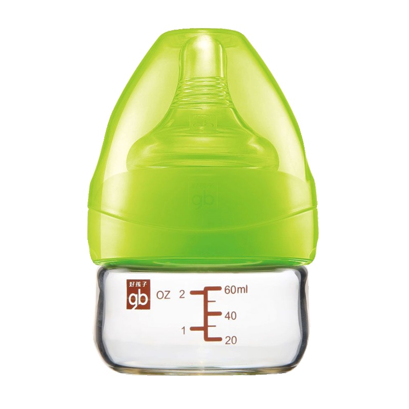 好孩子gb玻璃奶瓶婴儿母乳实感宽口径玻璃奶瓶带奶嘴 60ml 粉绿色 适用0-3个月宝宝