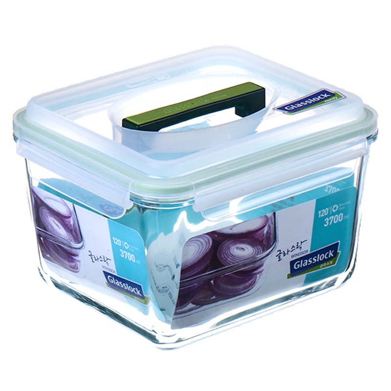 三光云彩(GLASSLOCK)韩国进口钢化耐热玻璃保鲜盒大号水果食品收纳盒RP604 3700ml大容量手提保鲜盒