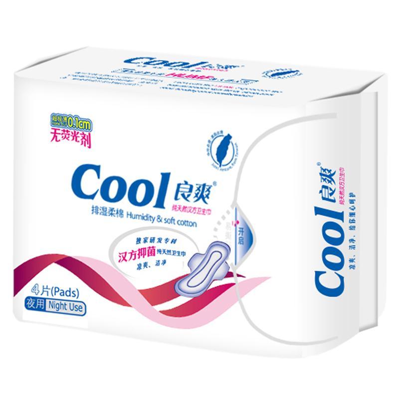 [苏宁易购超市]cool良爽汉方护理卫生巾夜用4片