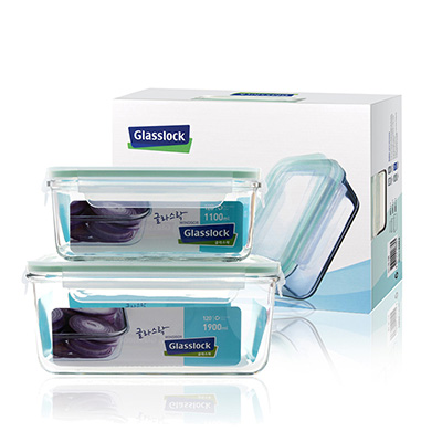 [苏宁易购超市]GLASSLOCK/三光云彩 钢化耐热玻璃保鲜盒两件套装GL05