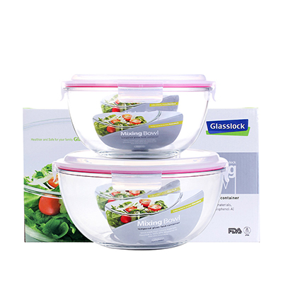 [苏宁易购超市]GLASSLOCK/三光云彩 钢化耐热玻璃保鲜盒两件套装 GL402