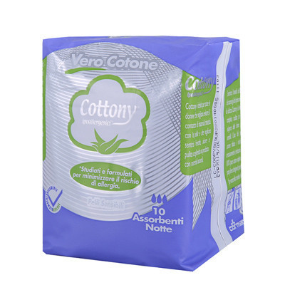 [苏宁易购超市]特恩尼意大利进口天然纯棉超薄棉柔护翼夜用型卫生巾10片275mmLC-COT809