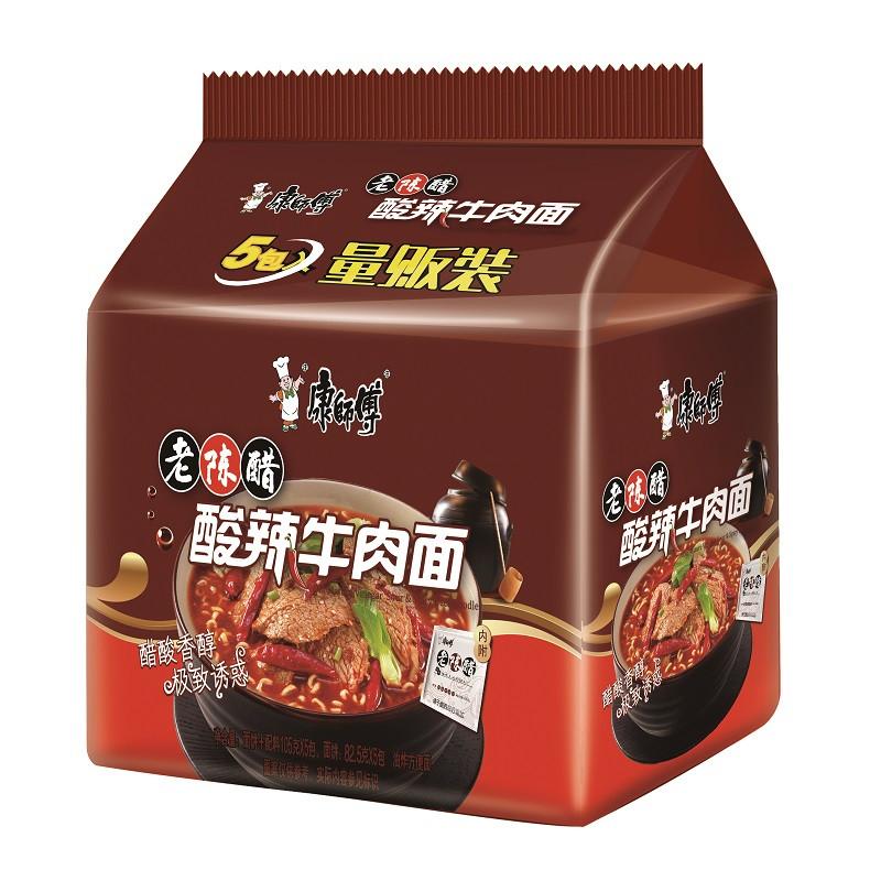 康师傅酸辣牛肉面五连包85g*5