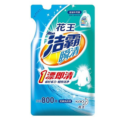 洁霸(Attack)瞬清无磷洗衣液800g/袋 花王出品