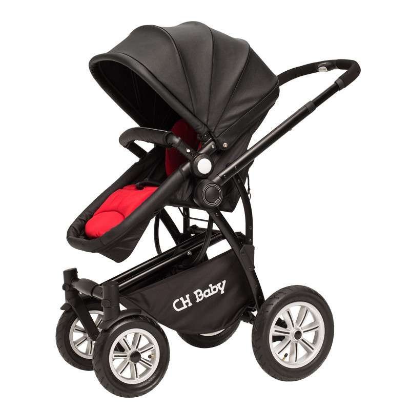 CHBABY高景观双向四轮充气折叠婴儿车可坐可躺婴儿手推车728A旗舰版 黑色