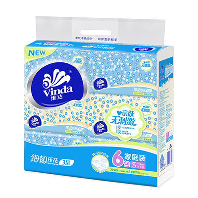 维达(Vinda)抽纸 细韧压花三层136抽*6包纸巾 小规格(短幅)
