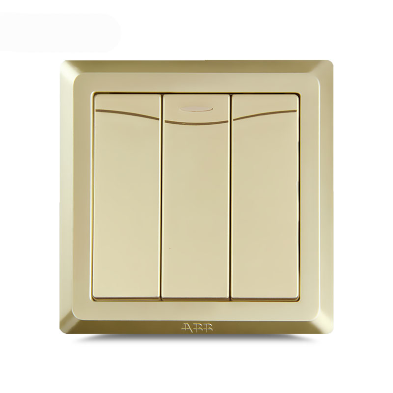 ABB开关插座 德逸珍珠金 三开单控带装饰线开关面板AE133-PG