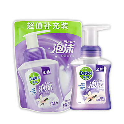 滴露(Dettol)泡沫抑菌洗手液兰花香沁250ml+225ml特惠装 儿童洗手液 易冲洗